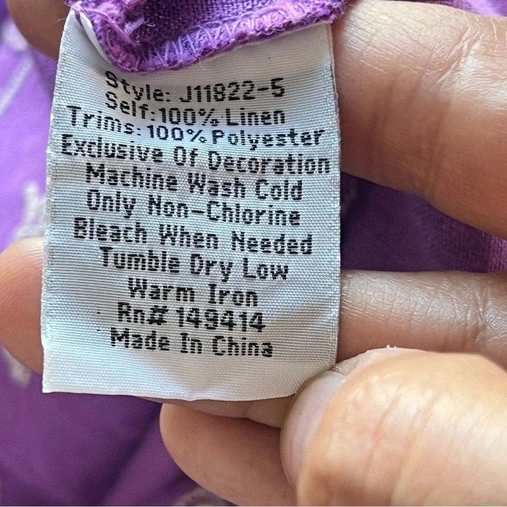 Johnny Was NOAH EASY V‑NECK Embroidered Top Mandarin Collar Purple Lilac Size M - Picture 13 of 16